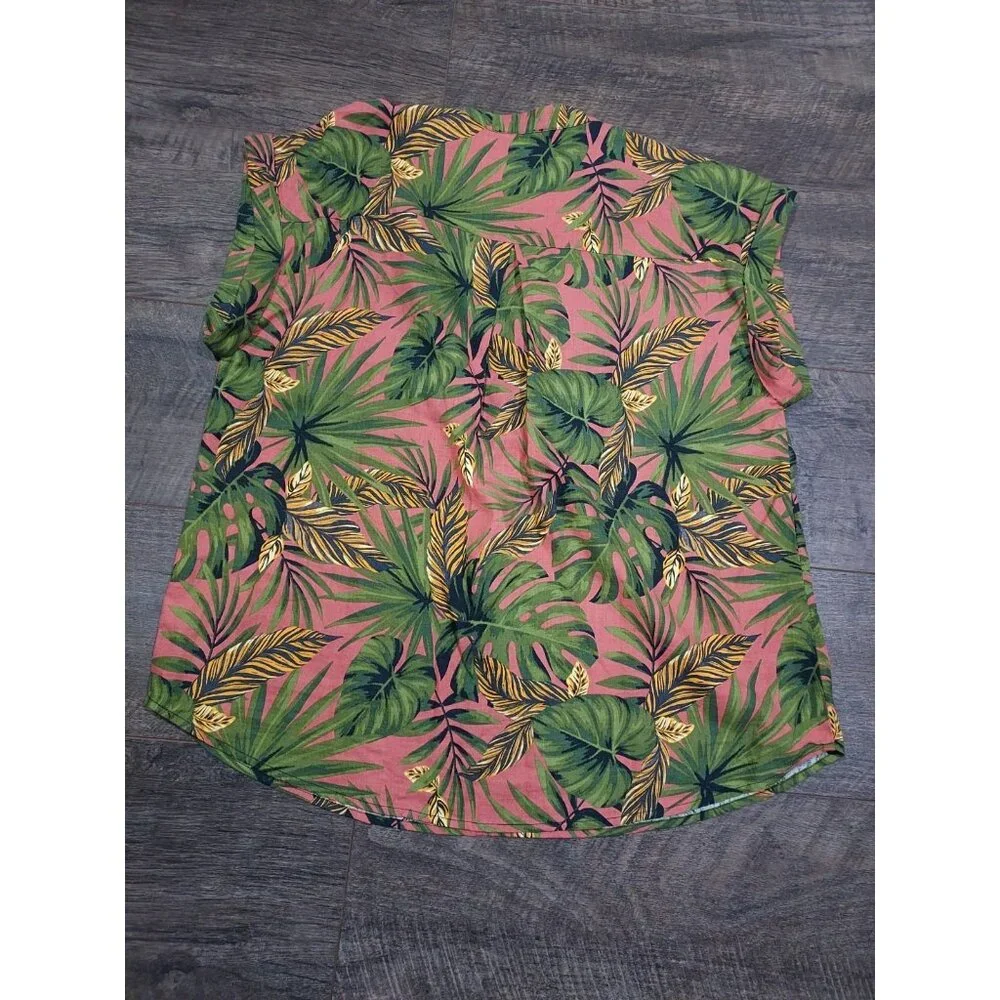 Rachel Roy Linen Rayon Floral Top L Pullover Sleeveless Button V Neck Beachcore - Picture 4 of 12